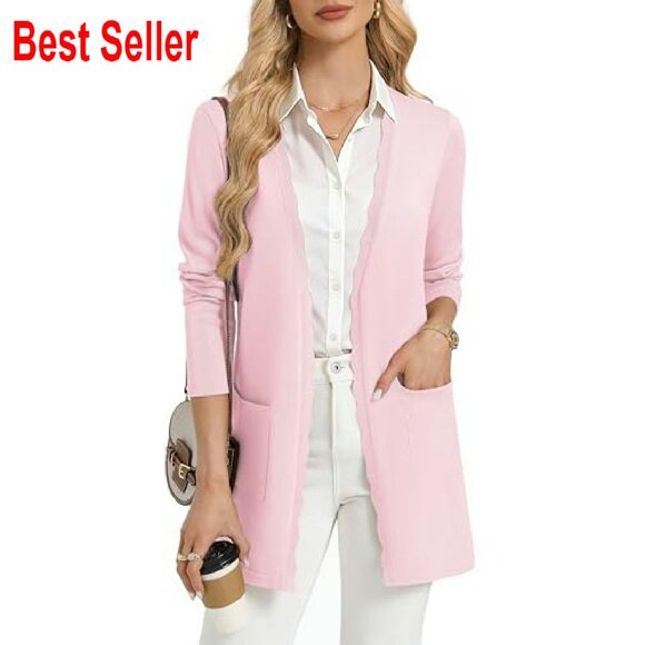 Long Lightweight Cardigan Knit Blazer Open Front Sweater Chic Minimal - Picture 2 of 8